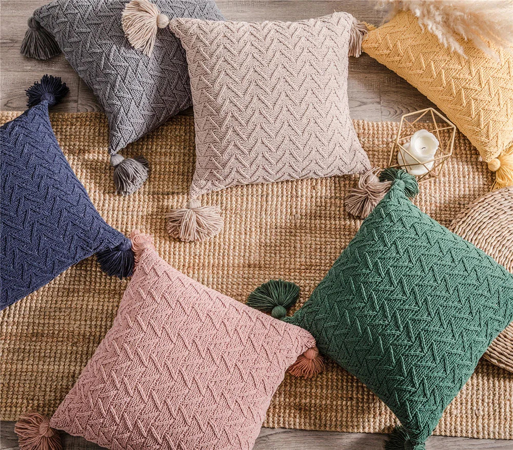 Beautiful chenille pillowcase with tassels, excellent for your living room or bedroom