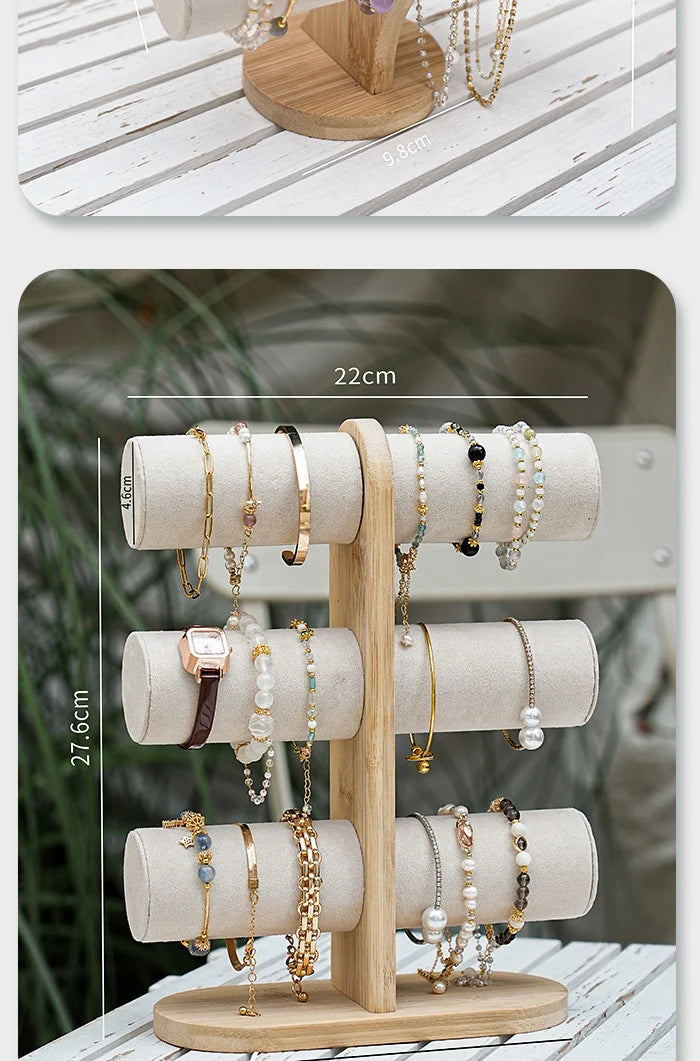 Double solid wood organizer for bracelets, watches or jewelry