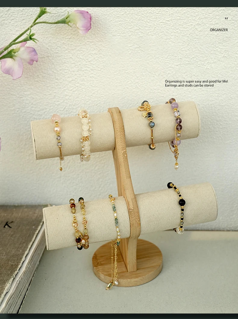 Double solid wood organizer for bracelets, watches or jewelry