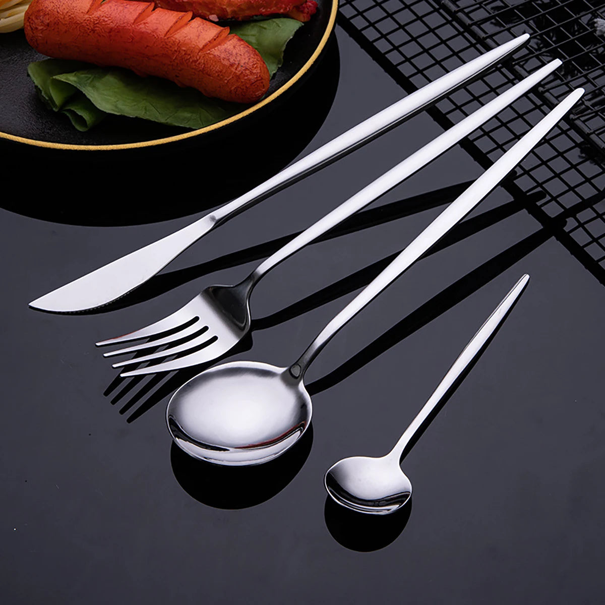 Stainless steel cutlery set - Gold, silver and black