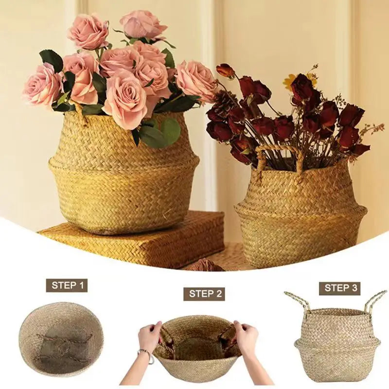 Beautiful and new handmade foldable rattan woven flower basket