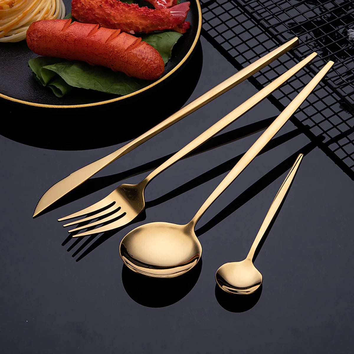 Stainless steel cutlery set - Gold, silver and black