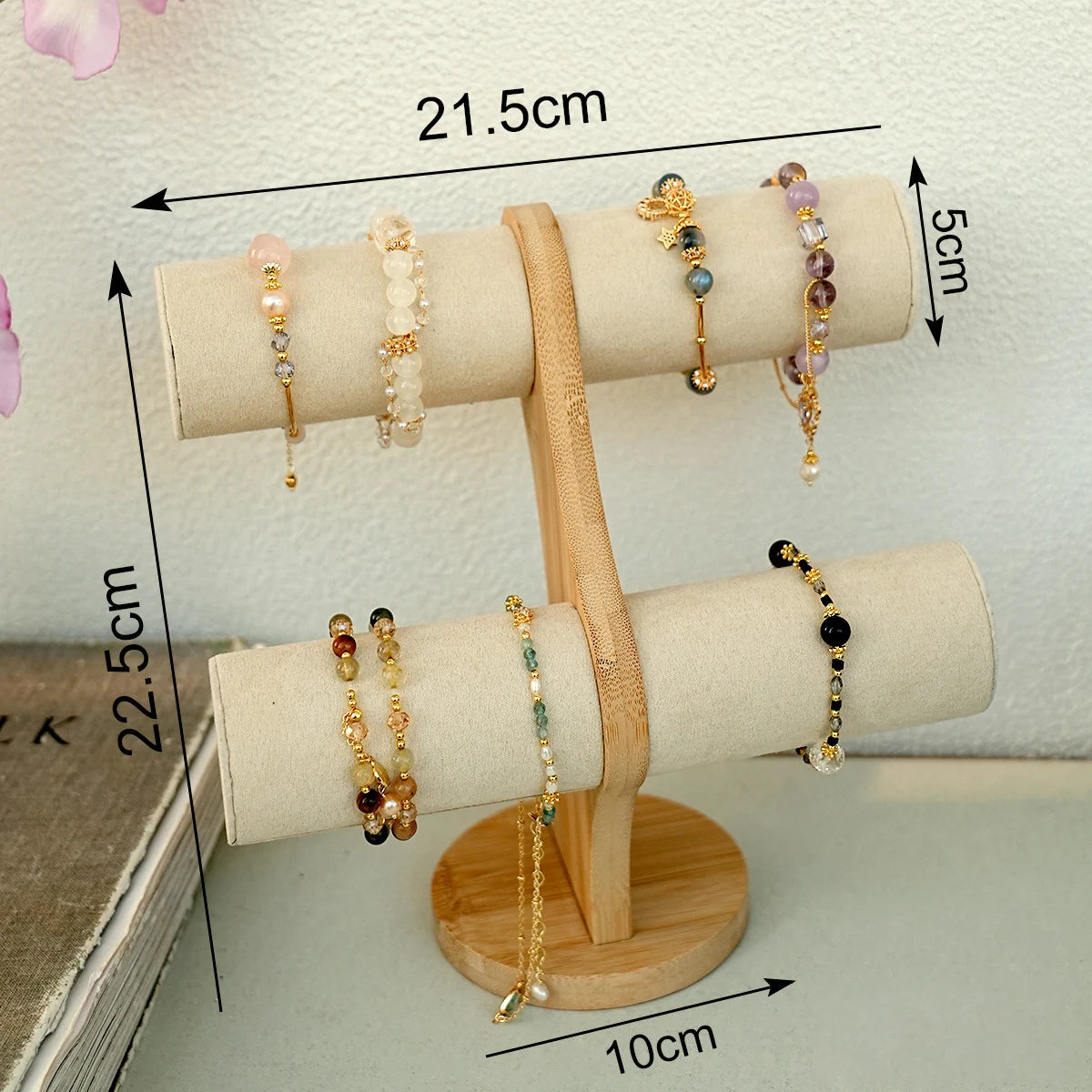 Double solid wood organizer for bracelets, watches or jewelry