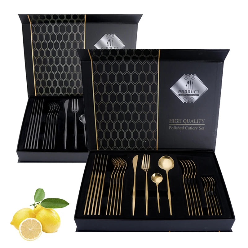Stainless steel cutlery set - Gold, silver and black