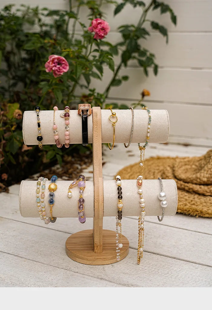 Double solid wood organizer for bracelets, watches or jewelry