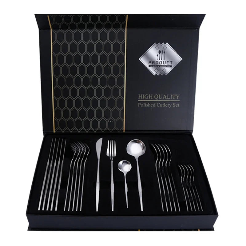 Stainless steel cutlery set - Gold, silver and black