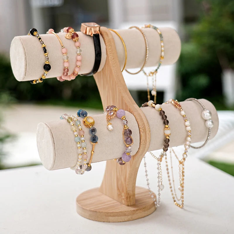 Double solid wood organizer for bracelets, watches or jewelry