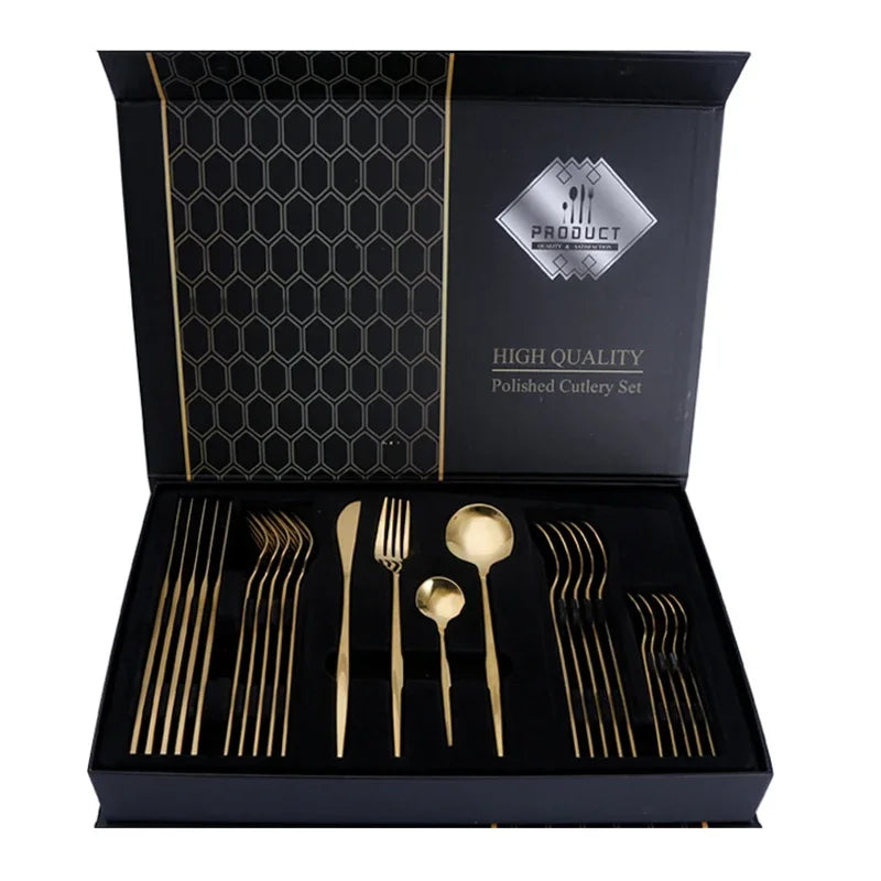 Stainless steel cutlery set - Gold, silver and black