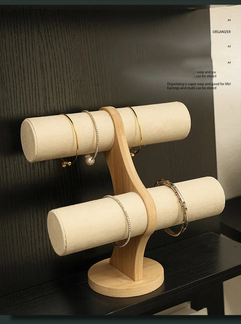 Double solid wood organizer for bracelets, watches or jewelry