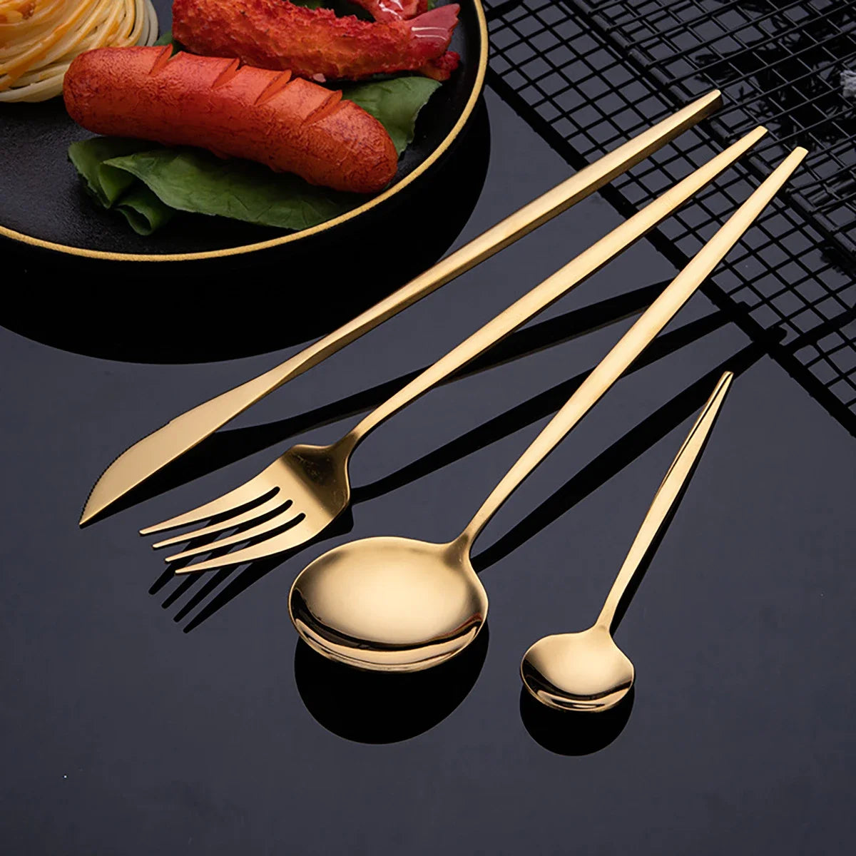 Stainless steel cutlery set - Gold, silver and black