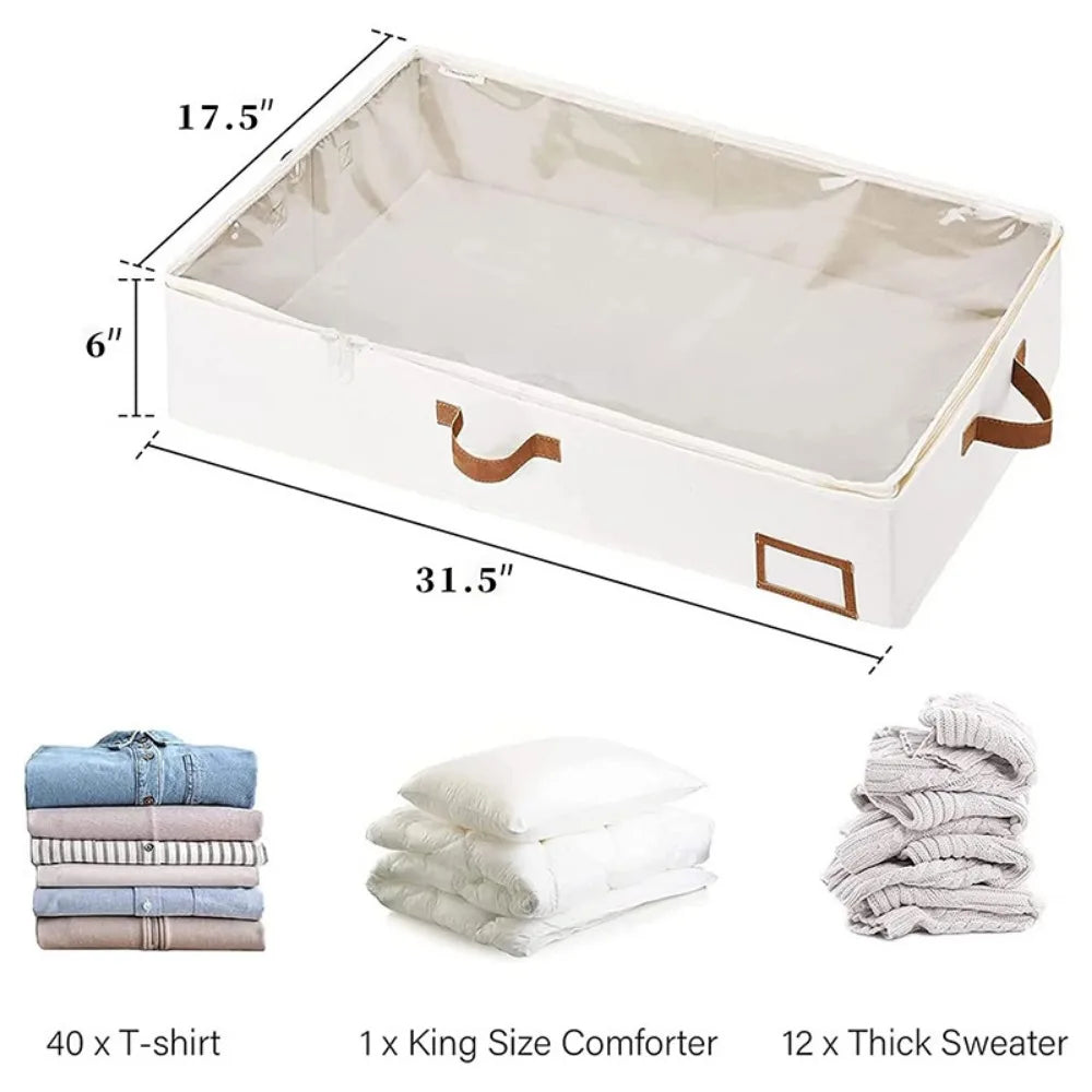Foldable Underbed Storage Bags: Blanket, Clothes, and Comforter Storage Bag, Breathable Zippered Bedroom Organizer with Clear Window.