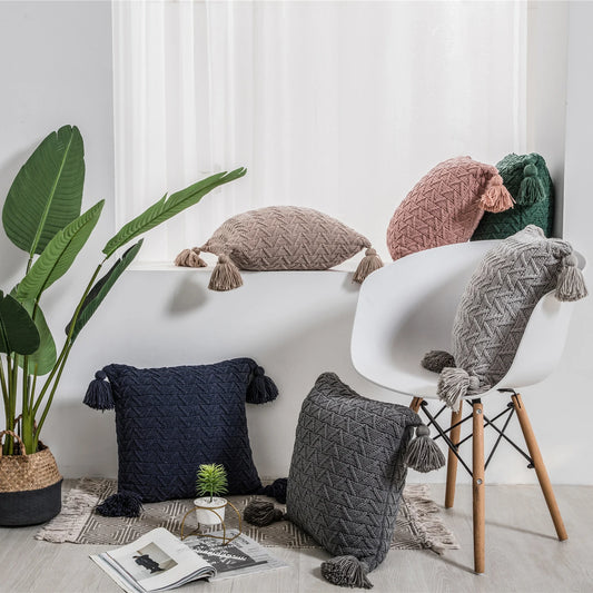 Beautiful chenille pillowcase with tassels, excellent for your living room or bedroom