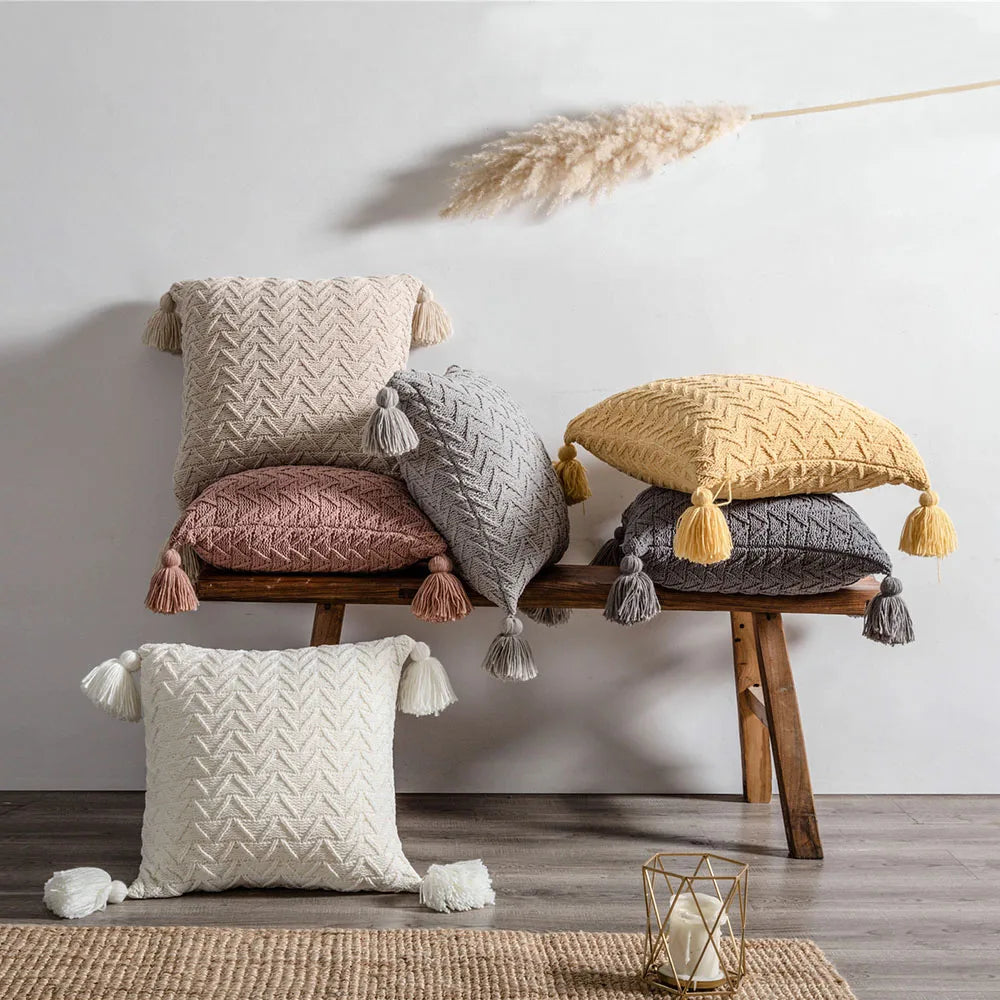 Beautiful chenille pillowcase with tassels, excellent for your living room or bedroom