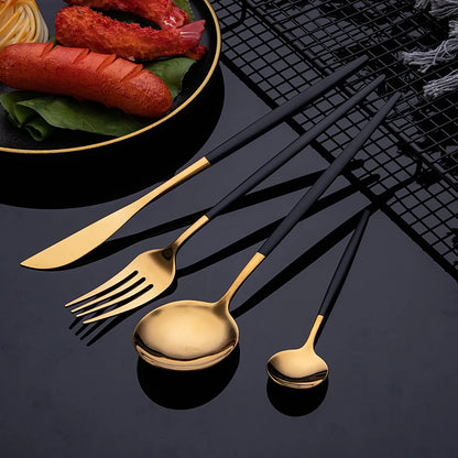 Stainless steel cutlery set - Gold, silver and black
