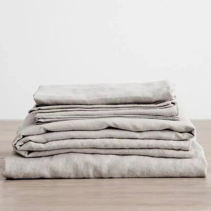 Soft and breathable natural linen sheet set: 2 pillowcases + rustic style sheets