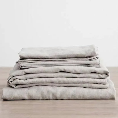 Soft and breathable natural linen sheet set: 2 pillowcases + rustic style sheets
