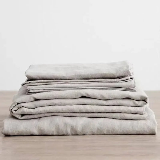 Soft and breathable natural linen sheet set: 2 pillowcases + rustic style sheets