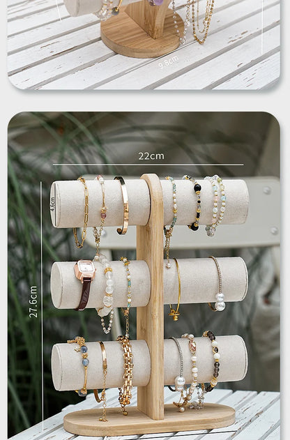Double solid wood organizer for bracelets, watches or jewelry
