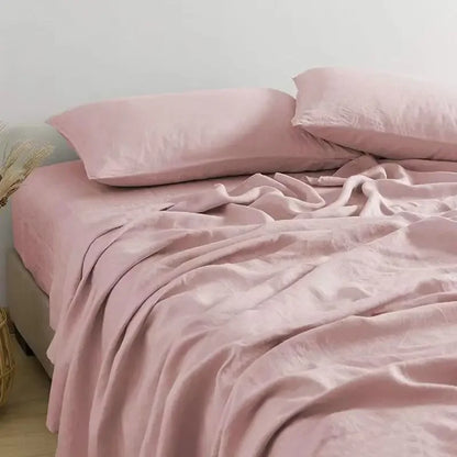 Soft and breathable natural linen sheet set: 2 pillowcases + rustic style sheets
