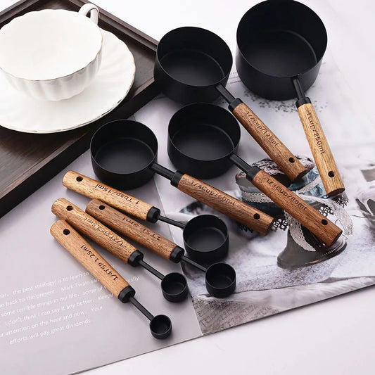 8 Stainless Steel Measuring Spoons for Baking with Wooden Handle