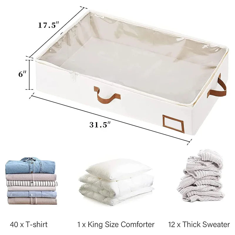 Foldable Underbed Storage Bags: Blanket, Clothes, and Comforter Storage Bag, Breathable Zippered Bedroom Organizer with Clear Window.