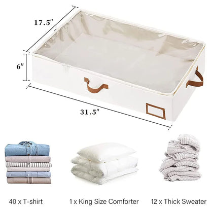 Foldable Underbed Storage Bags: Blanket, Clothes, and Comforter Storage Bag, Breathable Zippered Bedroom Organizer with Clear Window.
