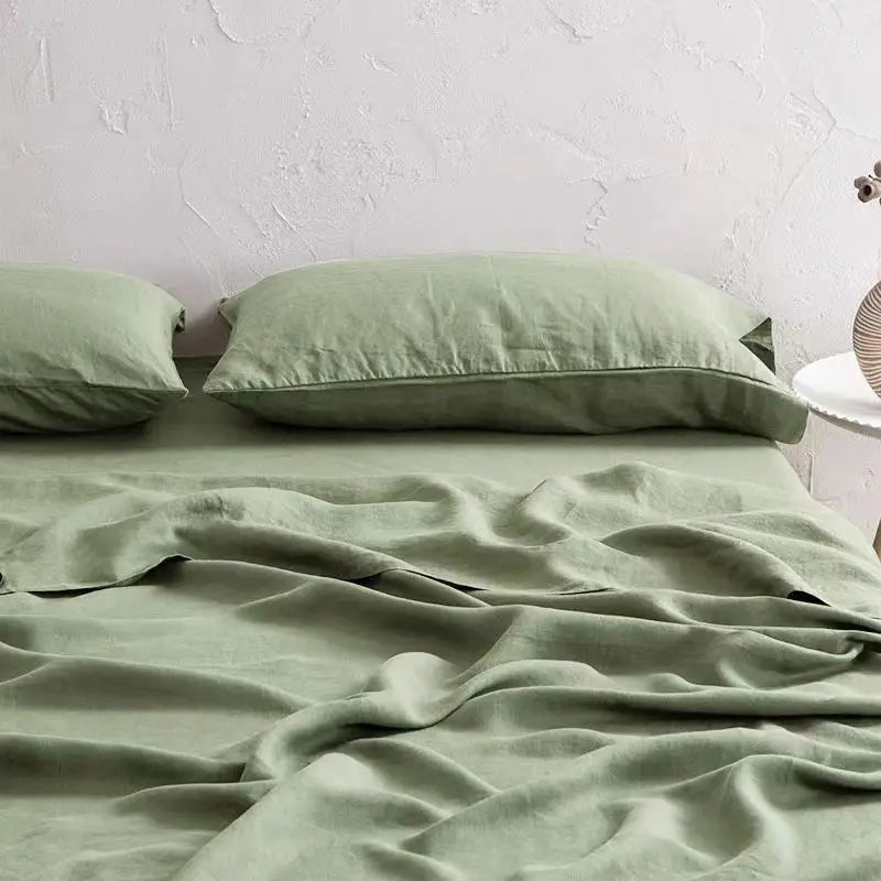 Soft and breathable natural linen sheet set: 2 pillowcases + rustic style sheets