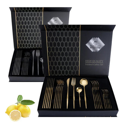 Stainless steel cutlery set - Gold, silver and black
