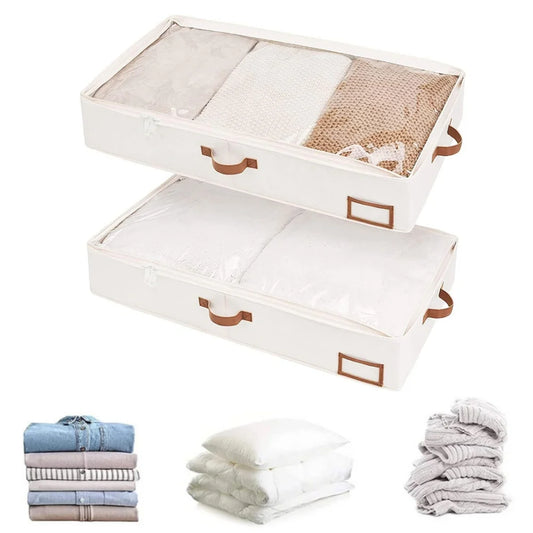 Foldable Underbed Storage Bags: Blanket, Clothes, and Comforter Storage Bag, Breathable Zippered Bedroom Organizer with Clear Window.