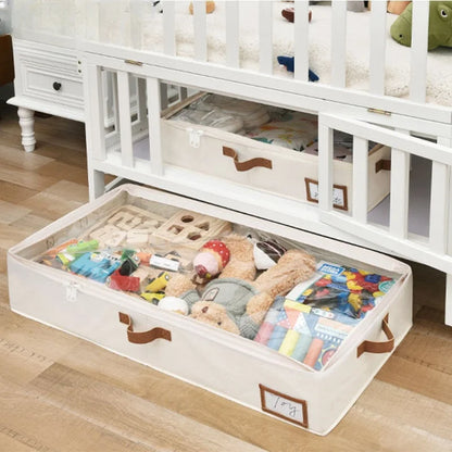 Foldable Underbed Storage Bags: Blanket, Clothes, and Comforter Storage Bag, Breathable Zippered Bedroom Organizer with Clear Window.
