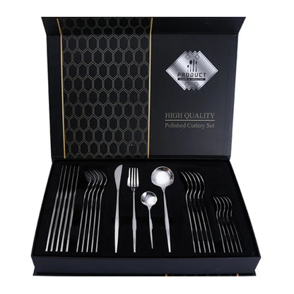 Stainless steel cutlery set - Gold, silver and black