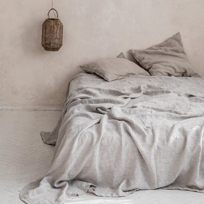 Soft and breathable natural linen sheet set: 2 pillowcases + rustic style sheets