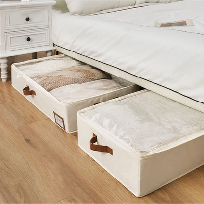 Foldable Underbed Storage Bags: Blanket, Clothes, and Comforter Storage Bag, Breathable Zippered Bedroom Organizer with Clear Window.