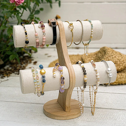 Double solid wood organizer for bracelets, watches or jewelry
