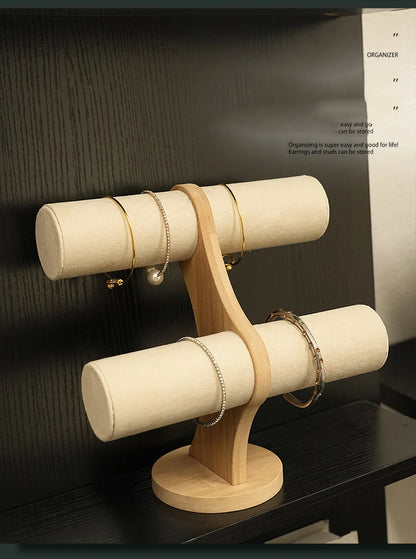Double solid wood organizer for bracelets, watches or jewelry