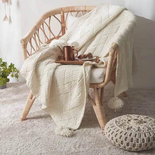 Nordic blanket + chenille tassels, soft and cozy, for sofas or beds