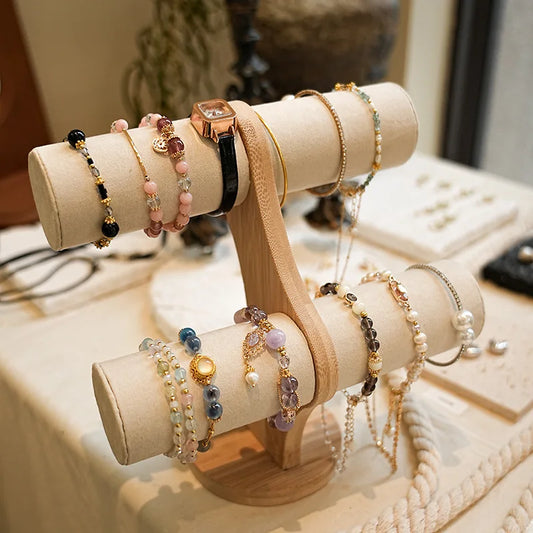 Double solid wood organizer for bracelets, watches or jewelry