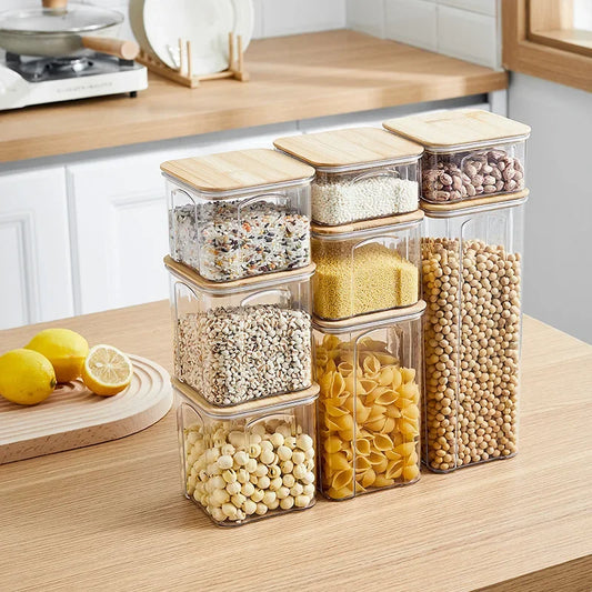Plastic sealed food storage box with bamboo lid