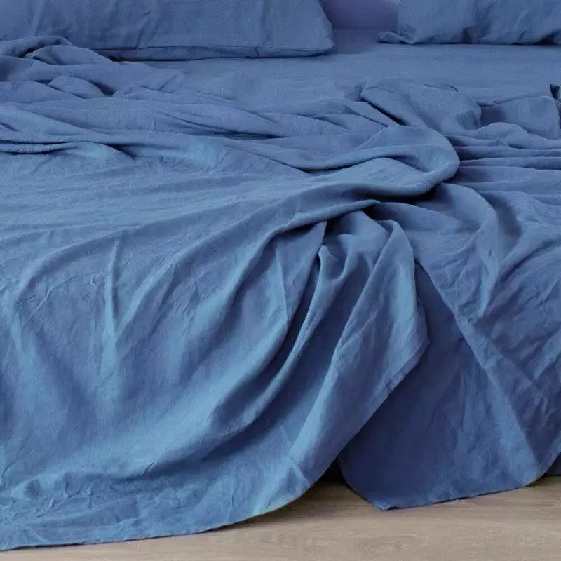 Soft and breathable natural linen sheet set: 2 pillowcases + rustic style sheets