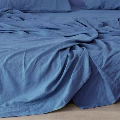Soft and breathable natural linen sheet set: 2 pillowcases + rustic style sheets