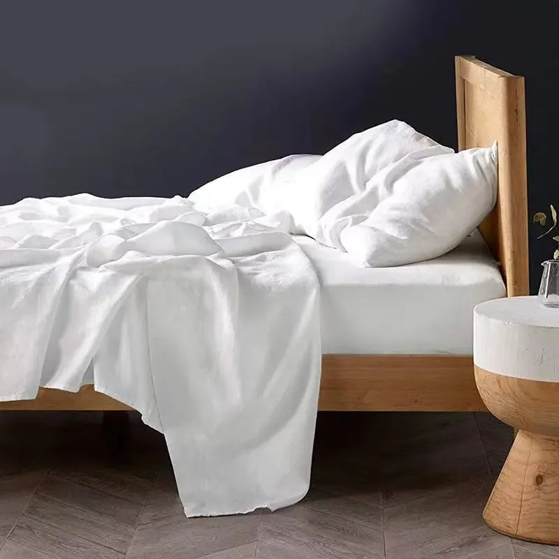 Soft and breathable natural linen sheet set: 2 pillowcases + rustic style sheets