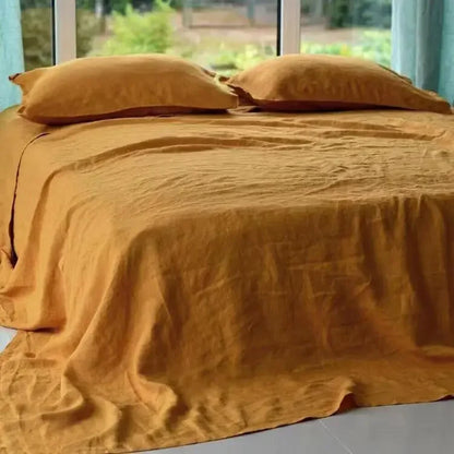 Soft and breathable natural linen sheet set: 2 pillowcases + rustic style sheets